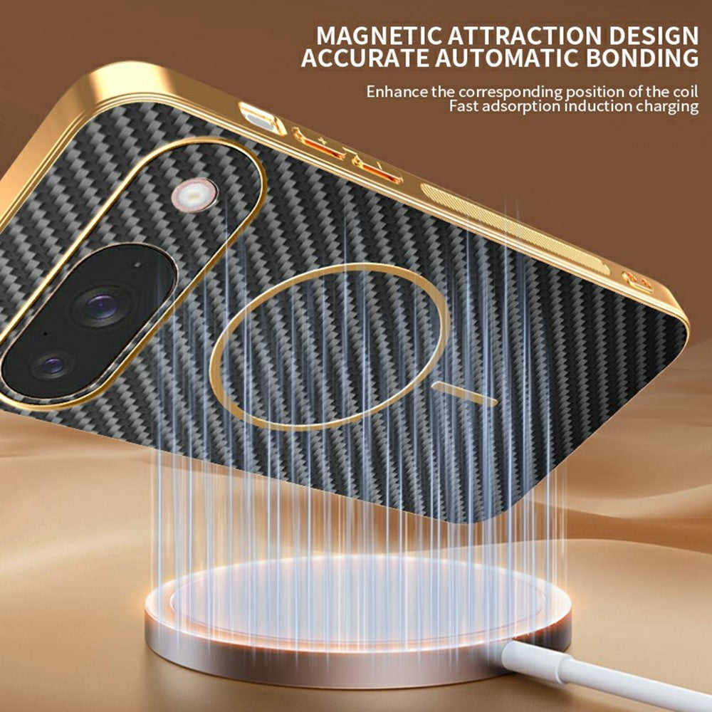 For-Google-Pixel-9-Phone-Case-Carbon-Fiber-Textured-Electroplated-TPU-Back-Cover-Black