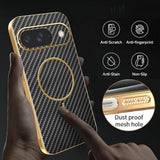For-Google-Pixel-9-Phone-Case-Carbon-Fiber-Textured-Electroplated-TPU-Back-Cover-Black