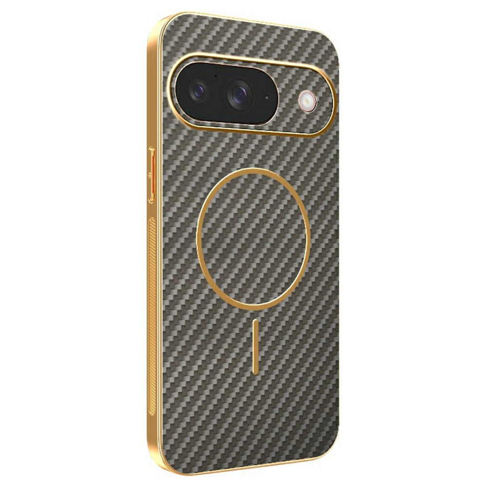 For-Google-Pixel-9-Phone-Case-Carbon-Fiber-Textured-Electroplated-TPU-Back-Cover-Coffee