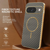 For-Google-Pixel-9-Phone-Case-Carbon-Fiber-Textured-Electroplated-TPU-Back-Cover-Coffee