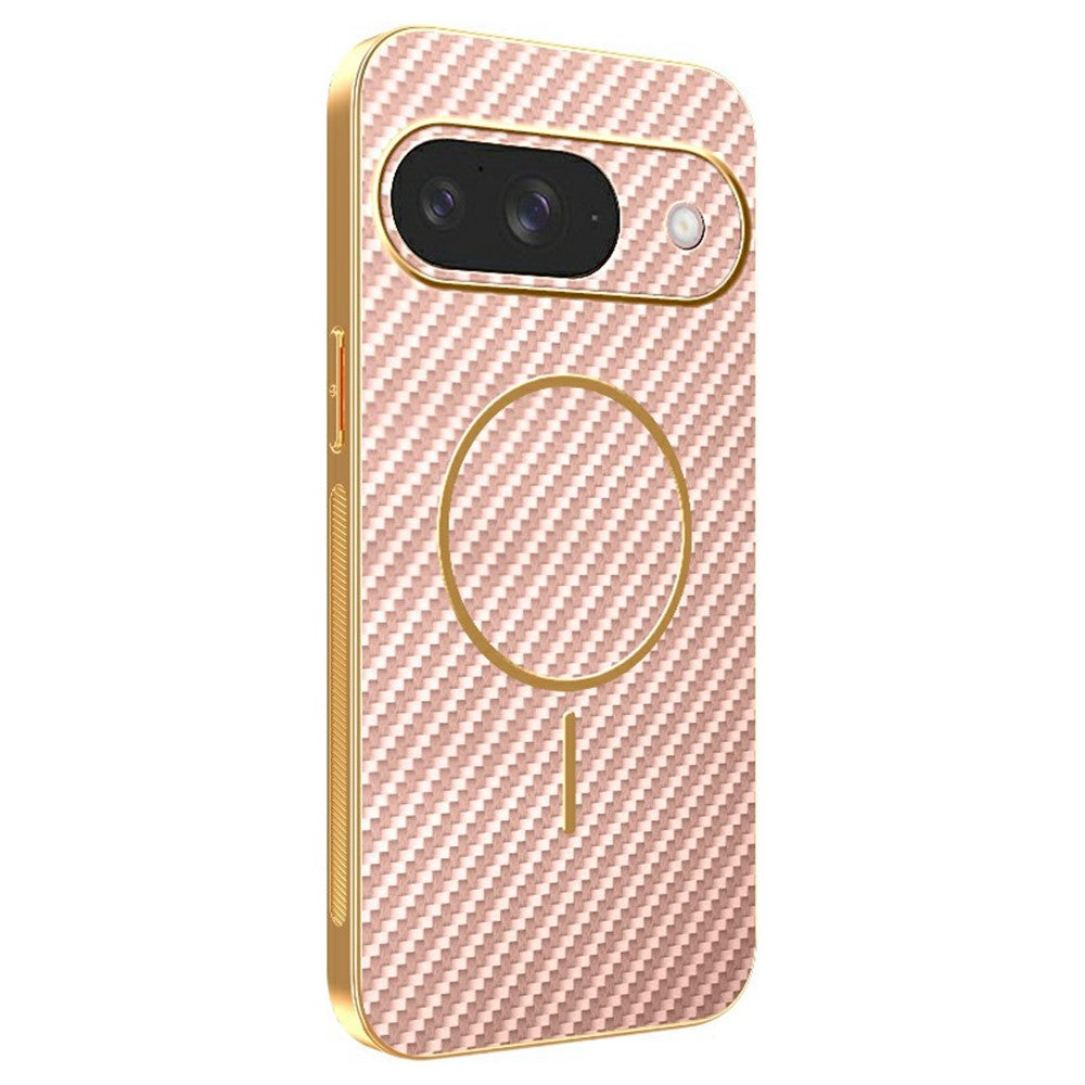 For-Google-Pixel-10-Phone-Case-Carbon-Fiber-Textured-Electroplated-TPU-Back-Cover-Pink