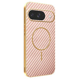 For-Google-Pixel-10-Phone-Case-Carbon-Fiber-Textured-Electroplated-TPU-Back-Cover-Pink