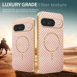 For-Google-Pixel-10-Phone-Case-Carbon-Fiber-Textured-Electroplated-TPU-Back-Cover-Pink