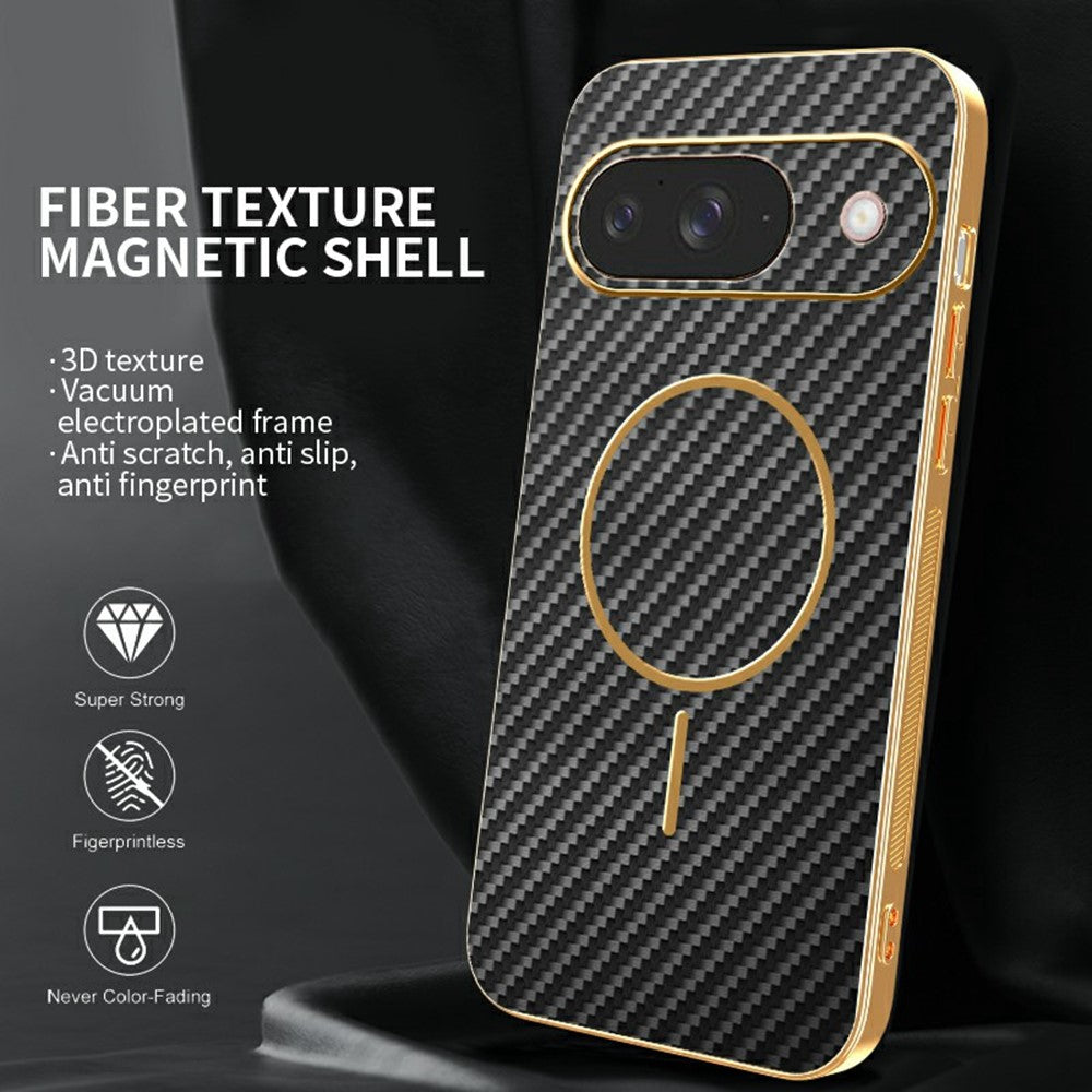 For-Google-Pixel-10-Phone-Case-Carbon-Fiber-Textured-Electroplated-TPU-Back-Cover-Black