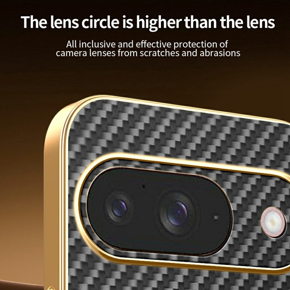 For-Google-Pixel-10-Phone-Case-Carbon-Fiber-Textured-Electroplated-TPU-Back-Cover-Black