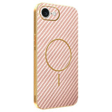For-iPhone-16e-Phone-Case-Carbon-Fiber-Textured-Electroplated-TPU-Back-Cover-Pink