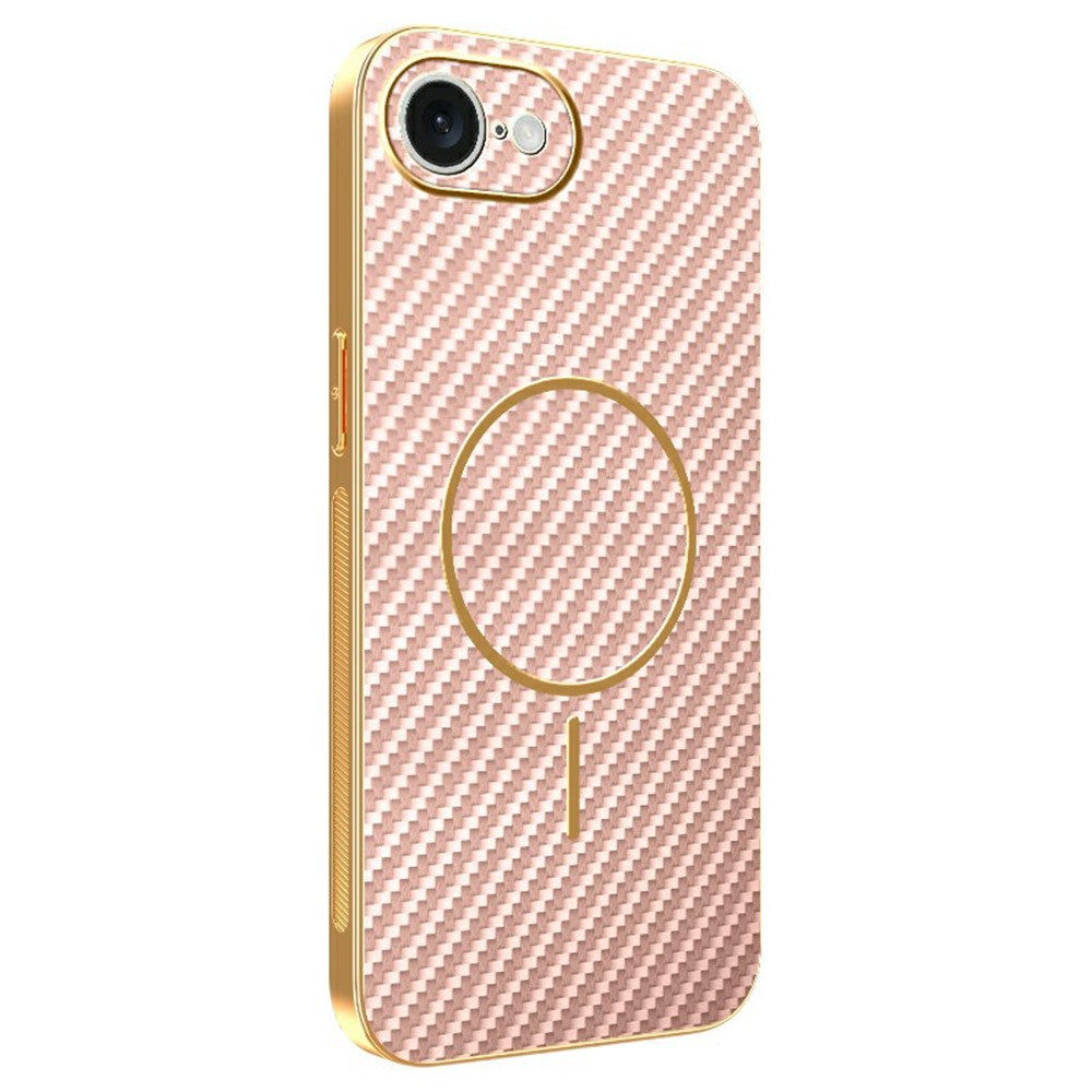 For-iPhone-16e-Phone-Case-Carbon-Fiber-Textured-Electroplated-TPU-Back-Cover-Pink