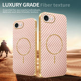 For-iPhone-16e-Phone-Case-Carbon-Fiber-Textured-Electroplated-TPU-Back-Cover-Pink