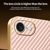 For-iPhone-16e-Phone-Case-Carbon-Fiber-Textured-Electroplated-TPU-Back-Cover-Pink