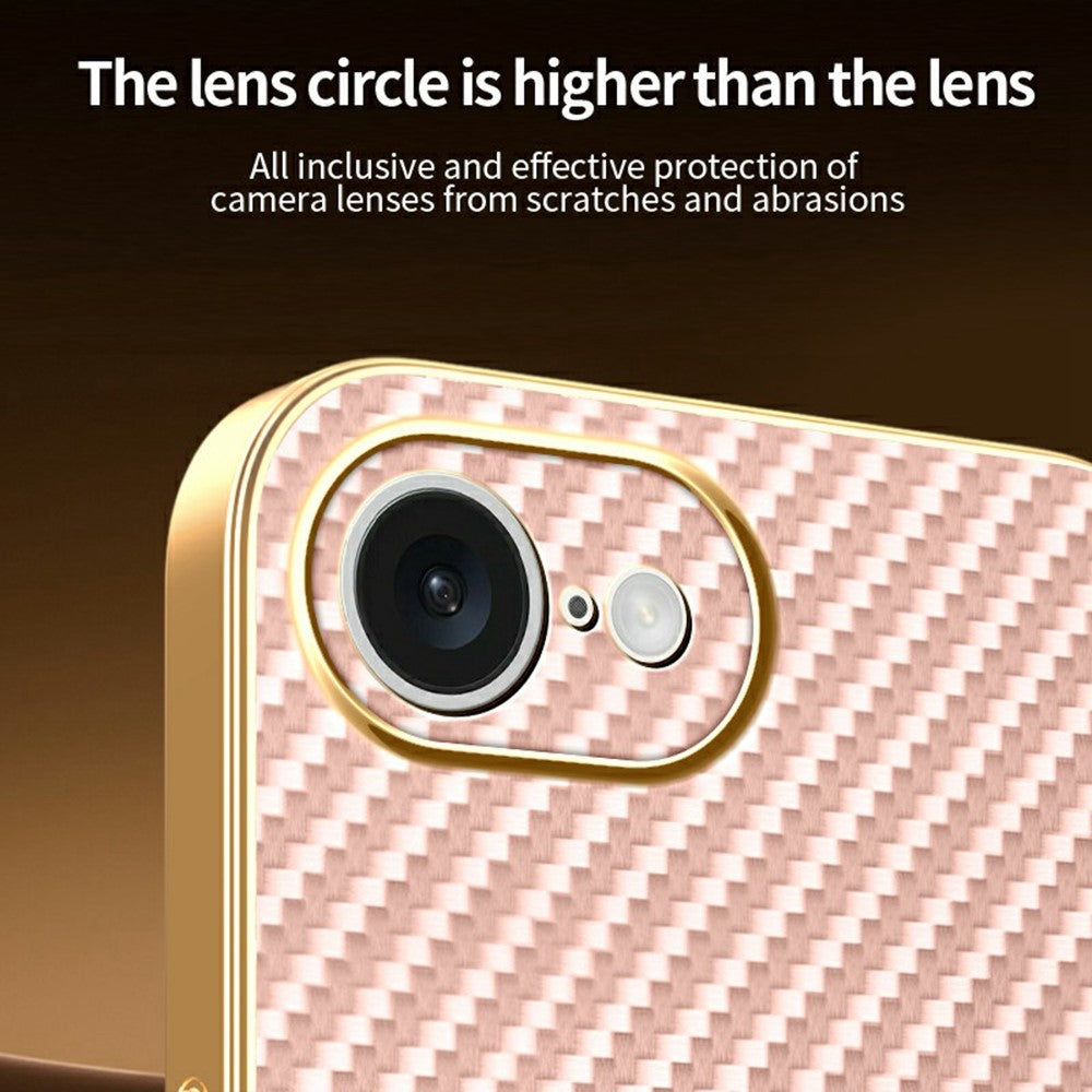 For-iPhone-16e-Phone-Case-Carbon-Fiber-Textured-Electroplated-TPU-Back-Cover-Pink