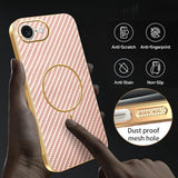 For-iPhone-16e-Phone-Case-Carbon-Fiber-Textured-Electroplated-TPU-Back-Cover-Pink