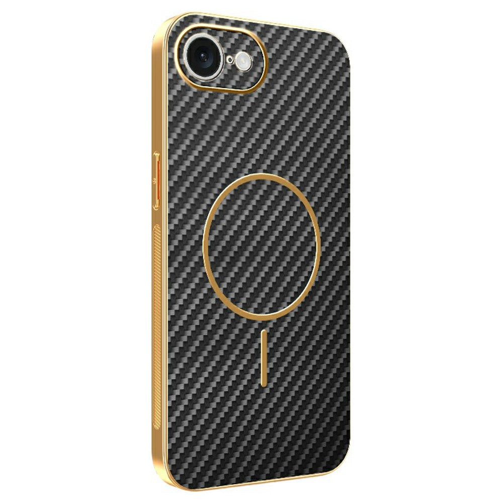 For-iPhone-16e-Phone-Case-Carbon-Fiber-Textured-Electroplated-TPU-Back-Cover-Black