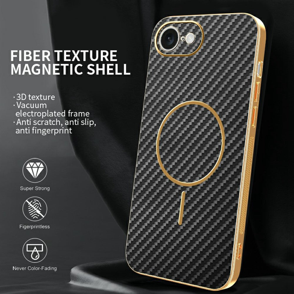 For-iPhone-16e-Phone-Case-Carbon-Fiber-Textured-Electroplated-TPU-Back-Cover-Black