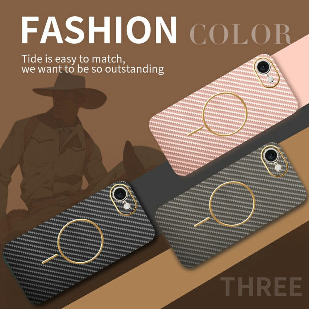 For-iPhone-16e-Phone-Case-Carbon-Fiber-Textured-Electroplated-TPU-Back-Cover-Black