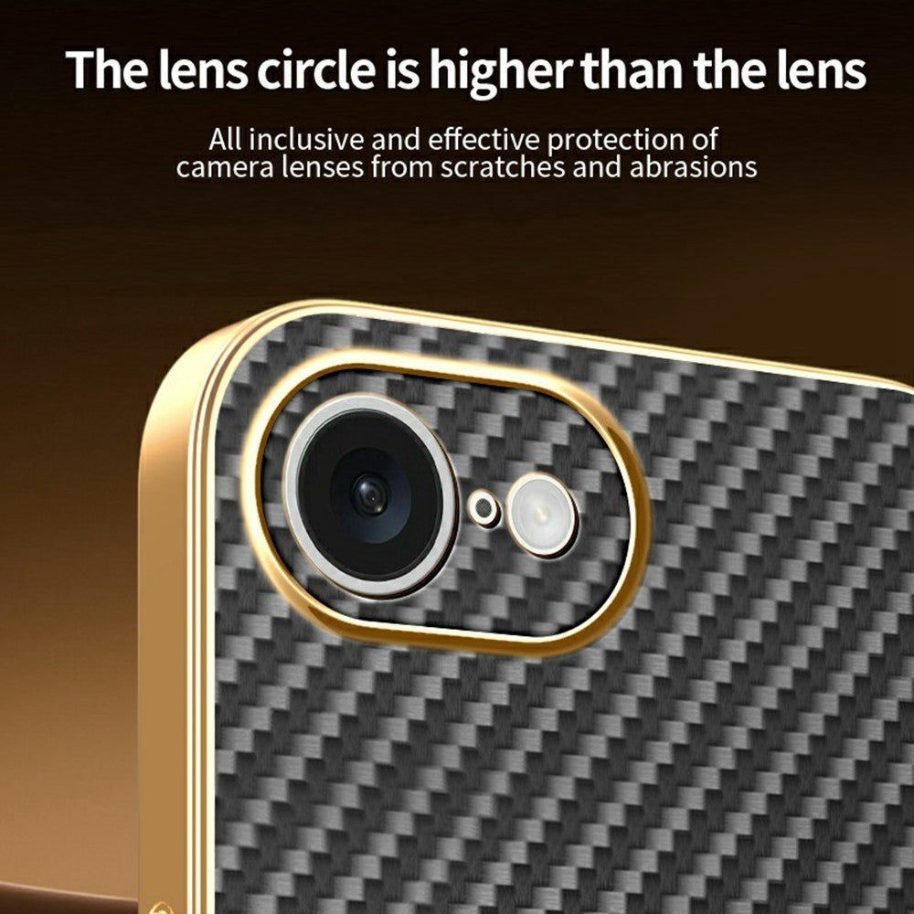 For-iPhone-16e-Phone-Case-Carbon-Fiber-Textured-Electroplated-TPU-Back-Cover-Black