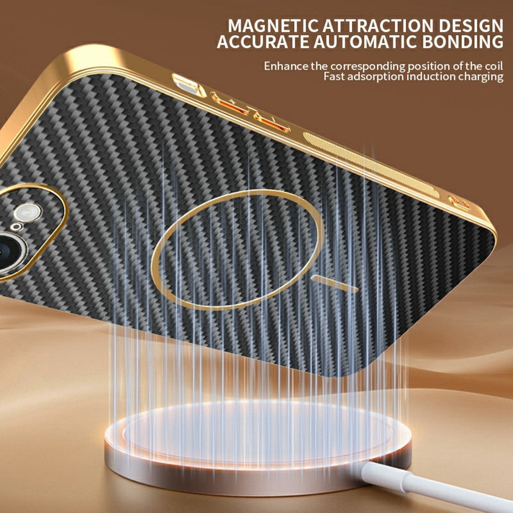 For-iPhone-16e-Phone-Case-Carbon-Fiber-Textured-Electroplated-TPU-Back-Cover-Black