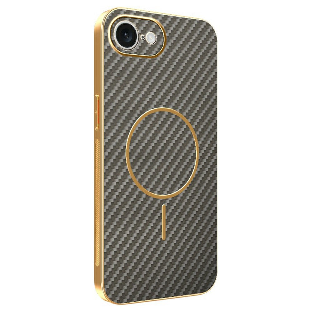 For-iPhone-16e-Phone-Case-Carbon-Fiber-Textured-Electroplated-TPU-Back-Cover-Coffee