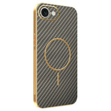 For-iPhone-16e-Phone-Case-Carbon-Fiber-Textured-Electroplated-TPU-Back-Cover-Coffee