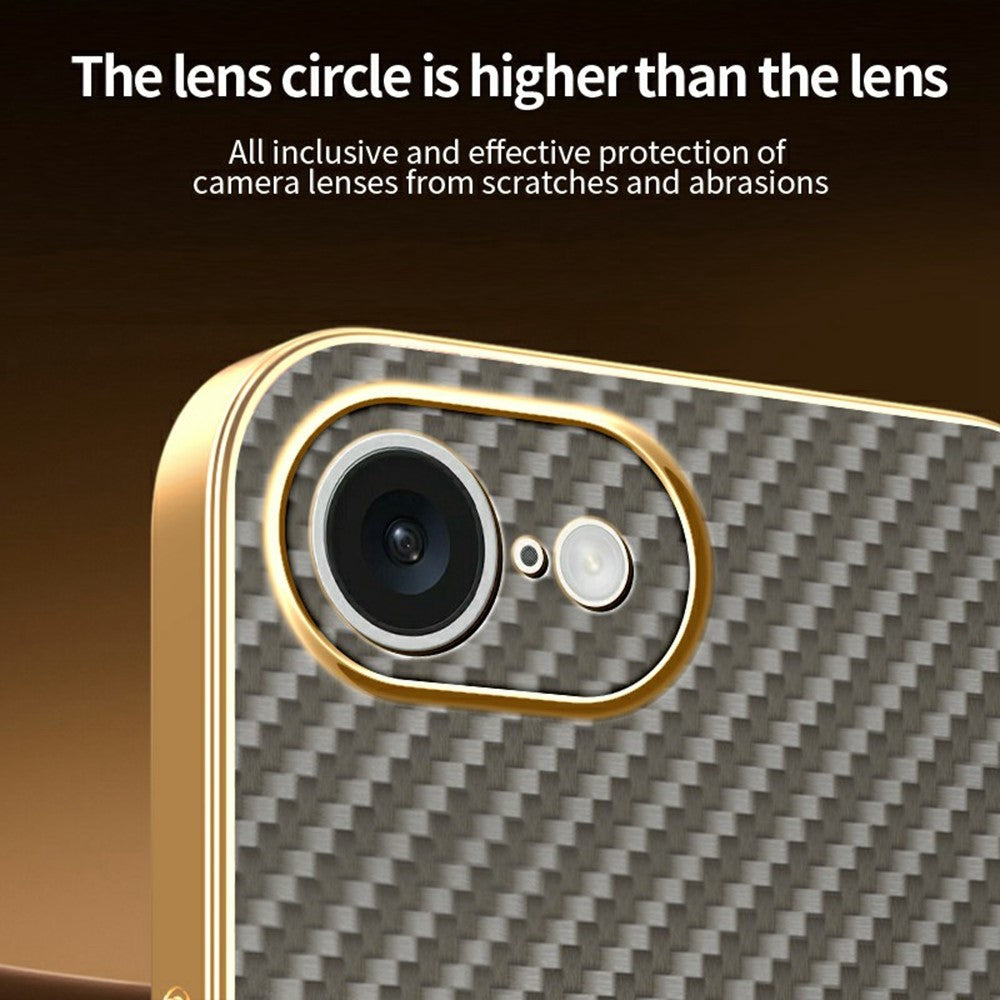 For-iPhone-16e-Phone-Case-Carbon-Fiber-Textured-Electroplated-TPU-Back-Cover-Coffee