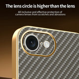 For-iPhone-16e-Phone-Case-Carbon-Fiber-Textured-Electroplated-TPU-Back-Cover-Coffee