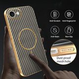 For-iPhone-16e-Phone-Case-Carbon-Fiber-Textured-Electroplated-TPU-Back-Cover-Coffee