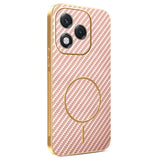 For-Honor-400-Lite-5G-Phone-Case-Carbon-Fiber-Textured-Electroplated-TPU-Back-Cover-Pink
