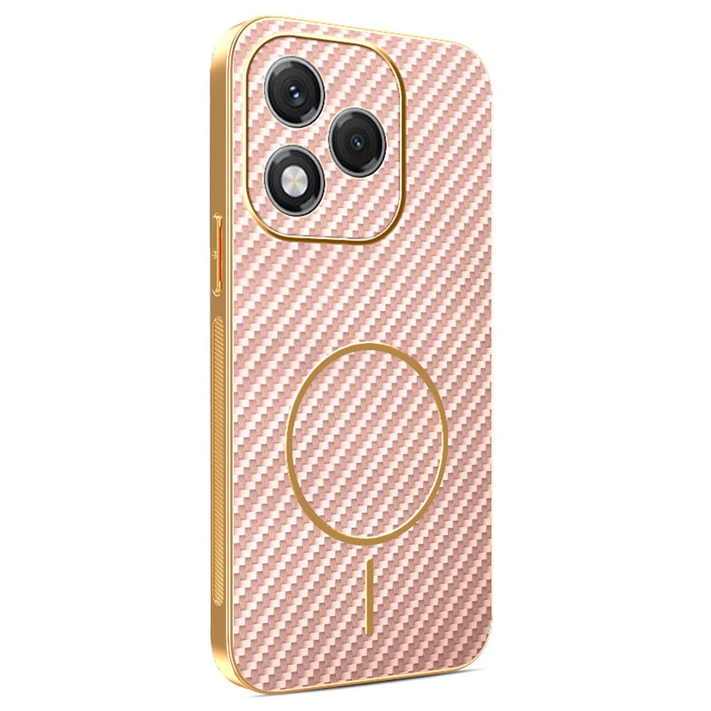For-Honor-400-Lite-5G-Phone-Case-Carbon-Fiber-Textured-Electroplated-TPU-Back-Cover-Pink