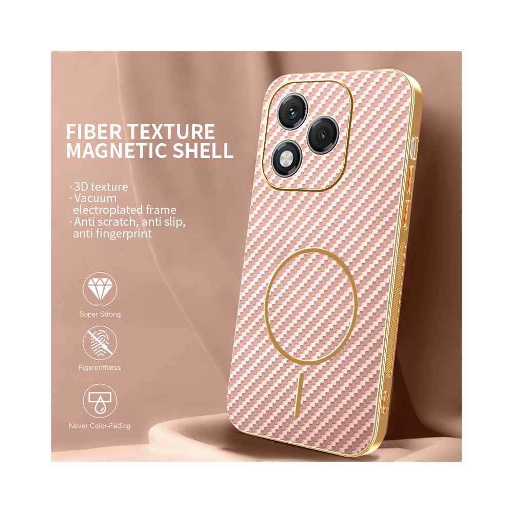 For-Honor-400-Lite-5G-Phone-Case-Carbon-Fiber-Textured-Electroplated-TPU-Back-Cover-Pink