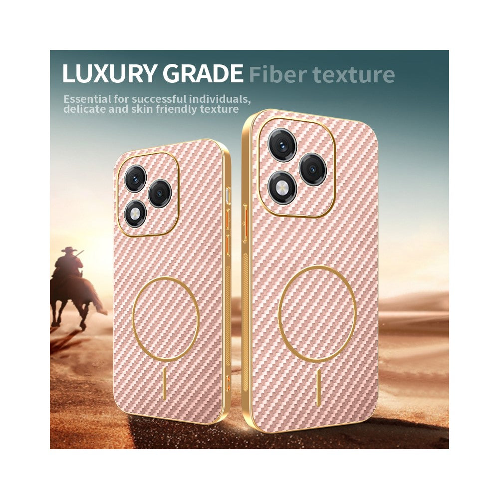 For-Honor-400-Lite-5G-Phone-Case-Carbon-Fiber-Textured-Electroplated-TPU-Back-Cover-Pink