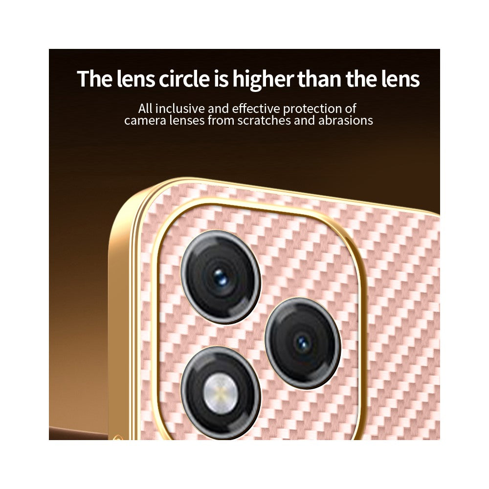 For-Honor-400-Lite-5G-Phone-Case-Carbon-Fiber-Textured-Electroplated-TPU-Back-Cover-Pink