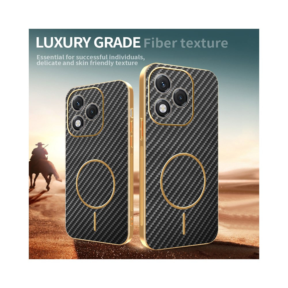 For-Honor-400-Lite-5G-Phone-Case-Carbon-Fiber-Textured-Electroplated-TPU-Back-Cover-Black