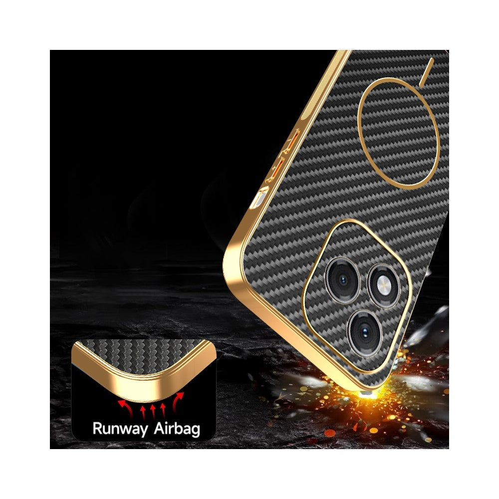 For-Honor-400-Lite-5G-Phone-Case-Carbon-Fiber-Textured-Electroplated-TPU-Back-Cover-Black