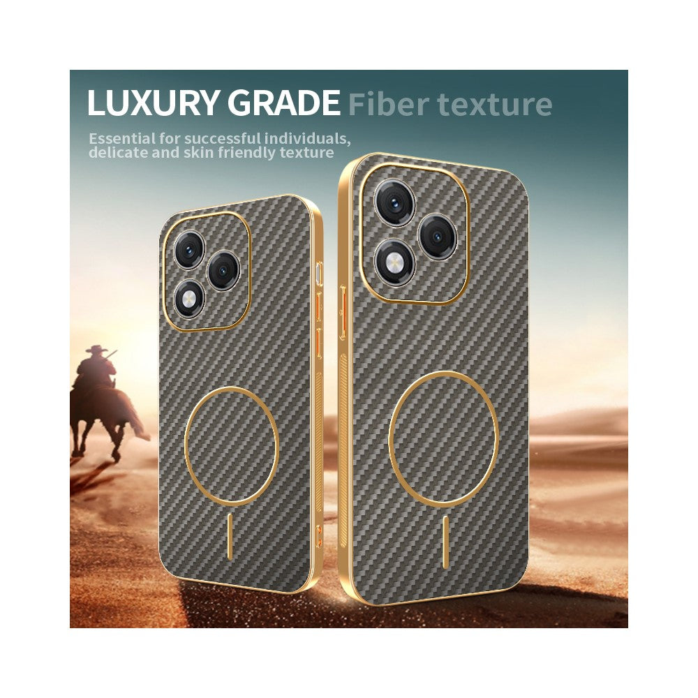 For-Honor-400-Lite-5G-Phone-Case-Carbon-Fiber-Textured-Electroplated-TPU-Back-Cover-Coffee
