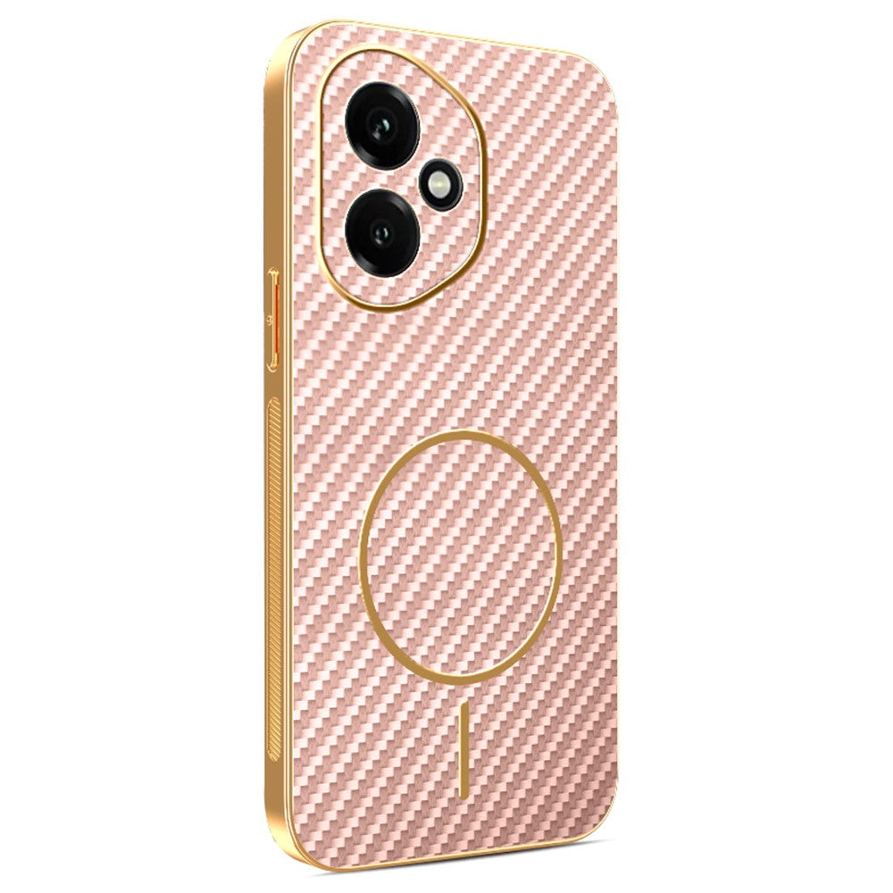 For-Honor-400-5G-(Global)-Phone-Case-Carbon-Fiber-Textured-Electroplated-TPU-Back-Cover-Pink