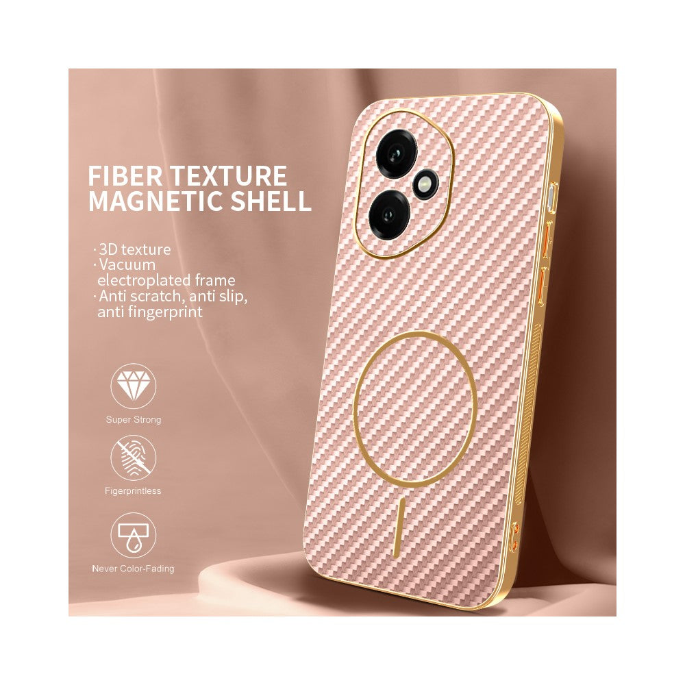For-Honor-400-5G-(Global)-Phone-Case-Carbon-Fiber-Textured-Electroplated-TPU-Back-Cover-Pink