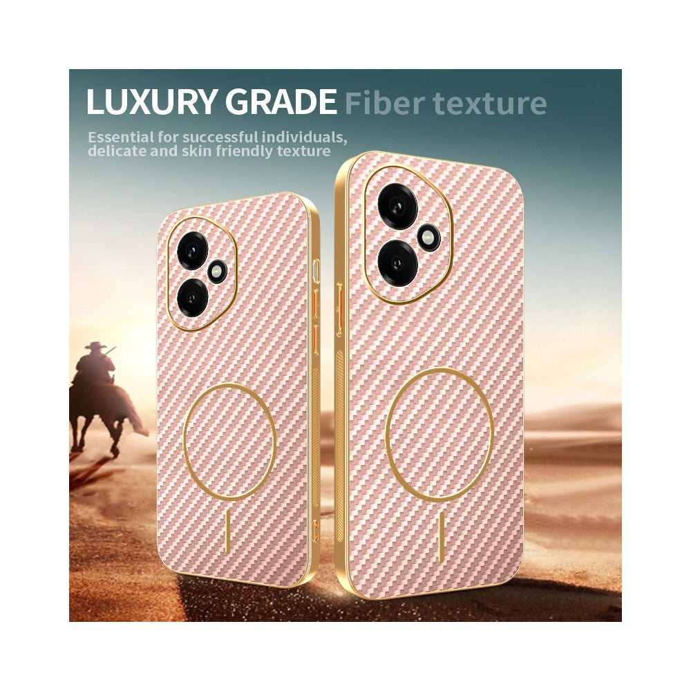 For-Honor-400-5G-(Global)-Phone-Case-Carbon-Fiber-Textured-Electroplated-TPU-Back-Cover-Pink