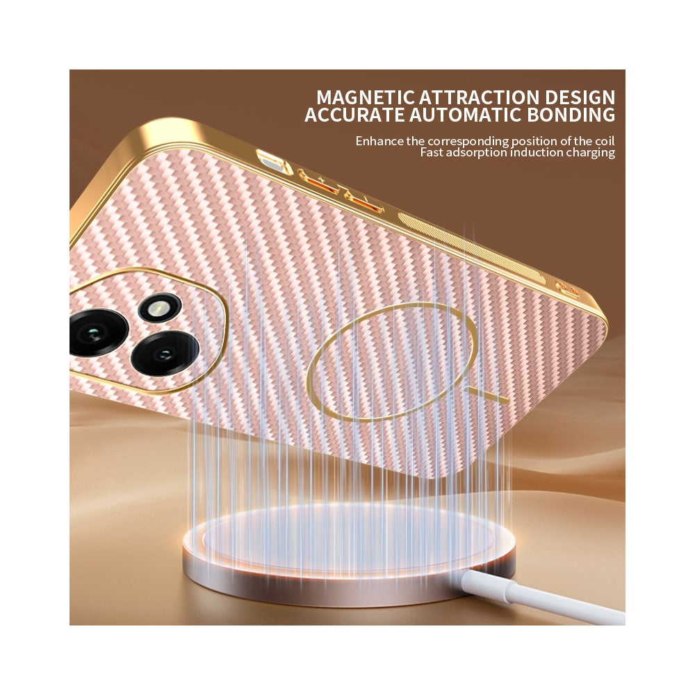 For-Honor-400-5G-(Global)-Phone-Case-Carbon-Fiber-Textured-Electroplated-TPU-Back-Cover-Pink