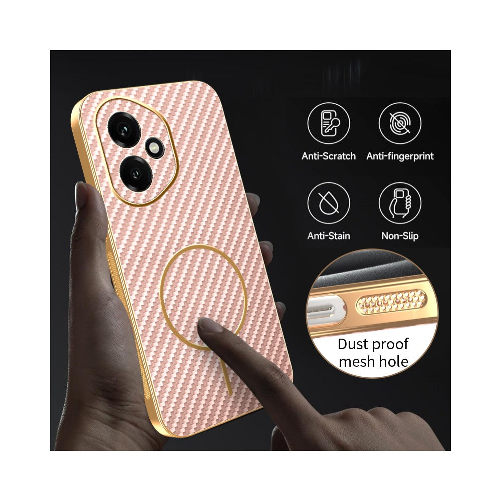 For-Honor-400-5G-(Global)-Phone-Case-Carbon-Fiber-Textured-Electroplated-TPU-Back-Cover-Pink