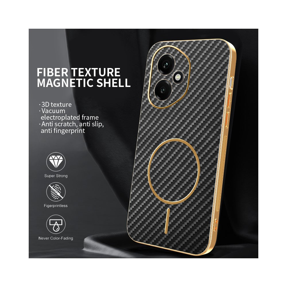 For-Honor-400-5G-(Global)-Phone-Case-Carbon-Fiber-Textured-Electroplated-TPU-Back-Cover-Black