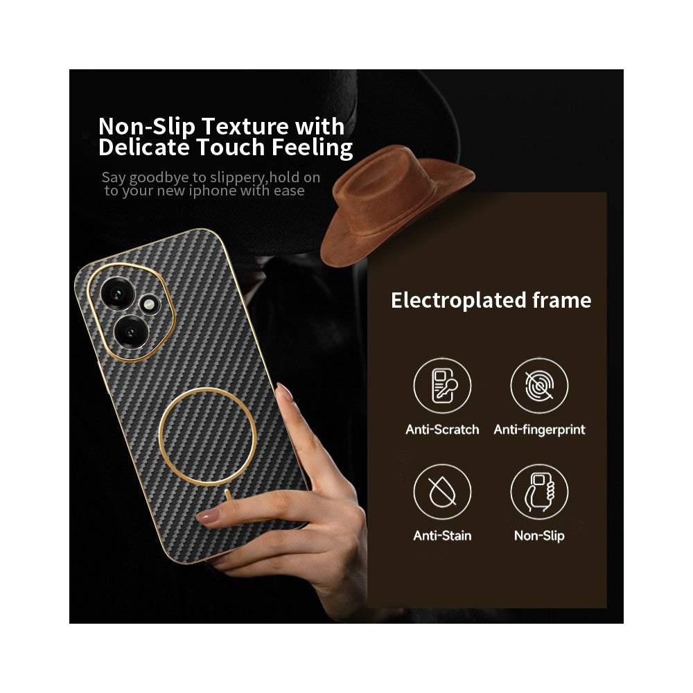 For-Honor-400-5G-(Global)-Phone-Case-Carbon-Fiber-Textured-Electroplated-TPU-Back-Cover-Black