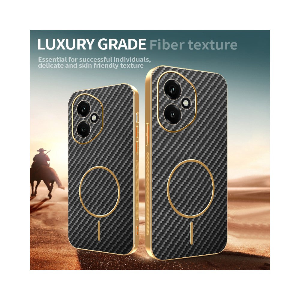 For-Honor-400-5G-(Global)-Phone-Case-Carbon-Fiber-Textured-Electroplated-TPU-Back-Cover-Black