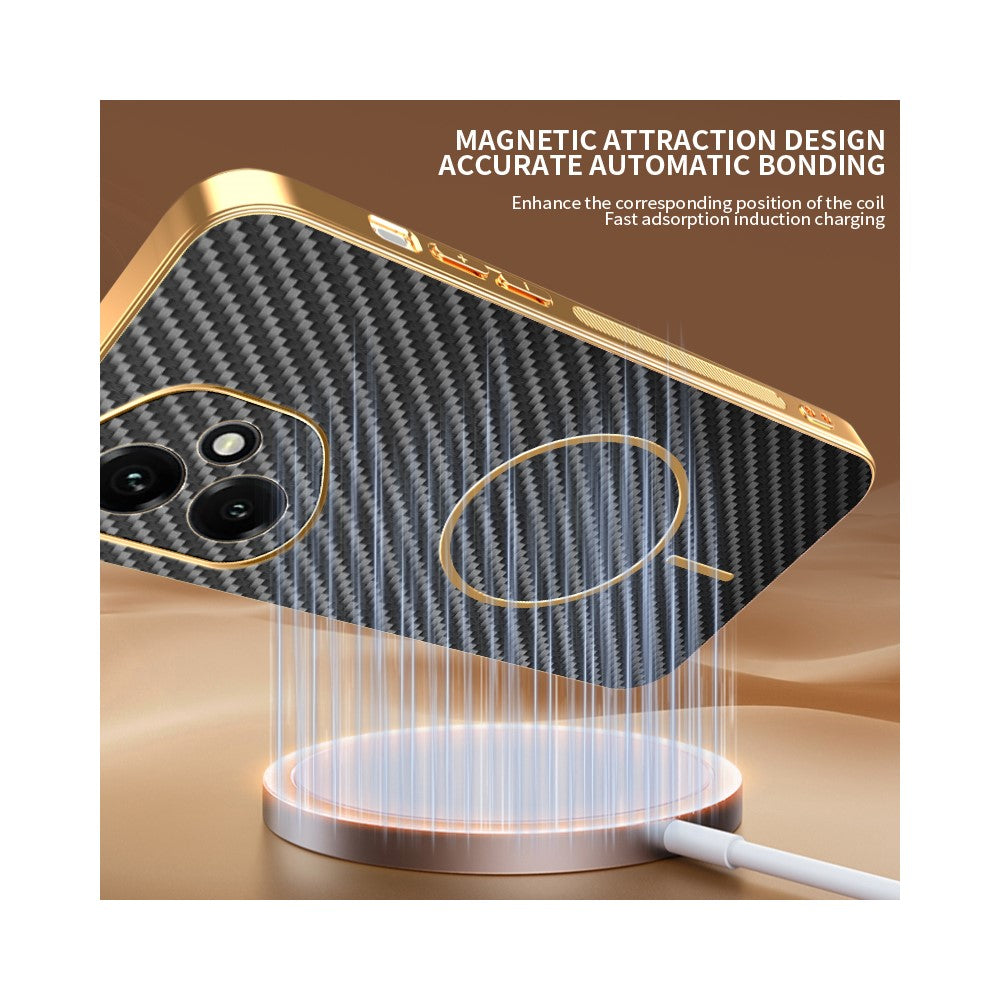 For-Honor-400-5G-(Global)-Phone-Case-Carbon-Fiber-Textured-Electroplated-TPU-Back-Cover-Black