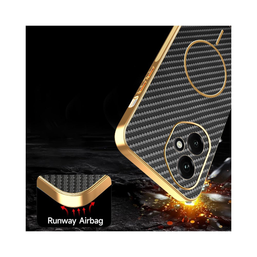 For-Honor-400-5G-(Global)-Phone-Case-Carbon-Fiber-Textured-Electroplated-TPU-Back-Cover-Black