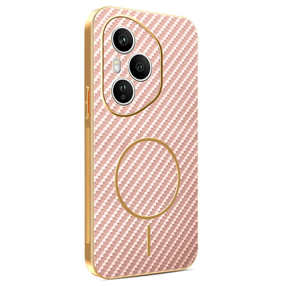 For-Honor-400-Pro-5G-(Global)-Phone-Case-Carbon-Fiber-Textured-Electroplated-TPU-Back-Cover-Pink