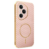For-Honor-400-Pro-5G-(Global)-Phone-Case-Carbon-Fiber-Textured-Electroplated-TPU-Back-Cover-Pink