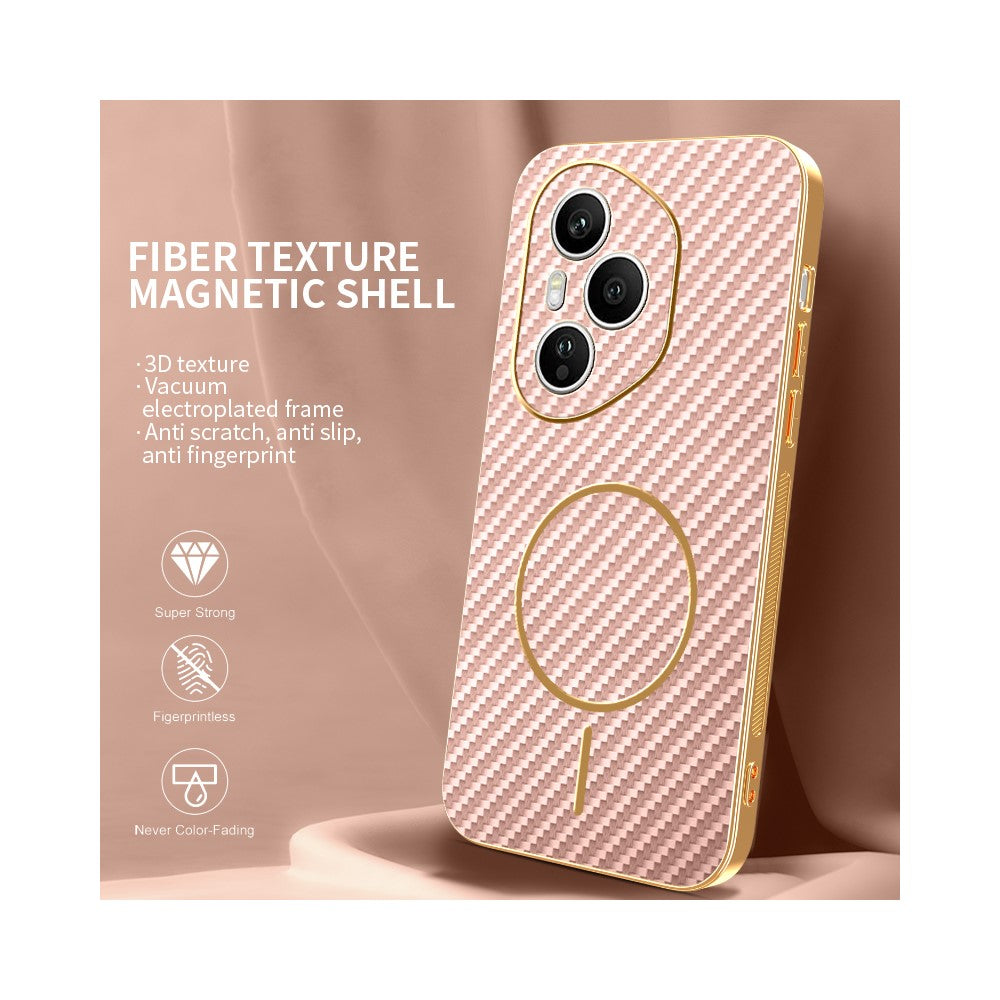 For-Honor-400-Pro-5G-(Global)-Phone-Case-Carbon-Fiber-Textured-Electroplated-TPU-Back-Cover-Pink