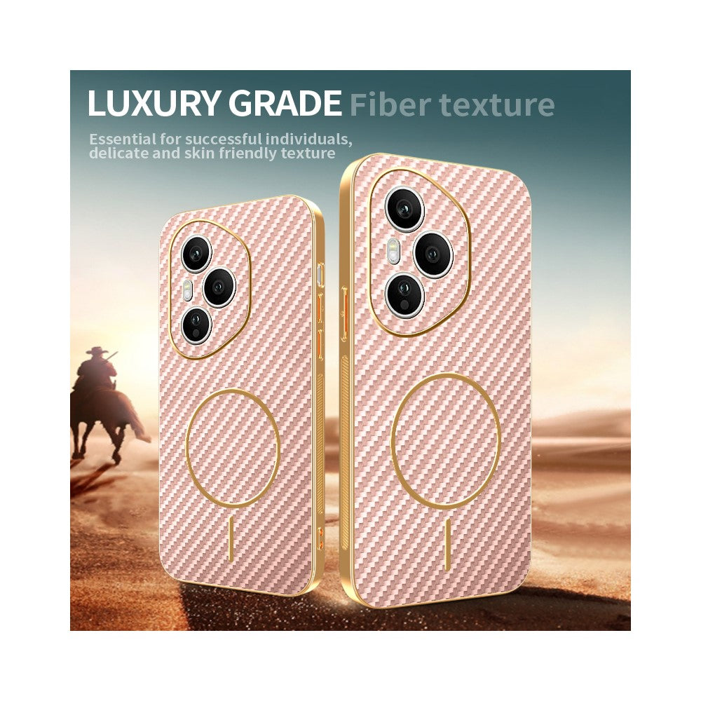 For-Honor-400-Pro-5G-(Global)-Phone-Case-Carbon-Fiber-Textured-Electroplated-TPU-Back-Cover-Pink