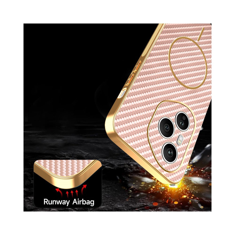 For-Honor-400-Pro-5G-(Global)-Phone-Case-Carbon-Fiber-Textured-Electroplated-TPU-Back-Cover-Pink
