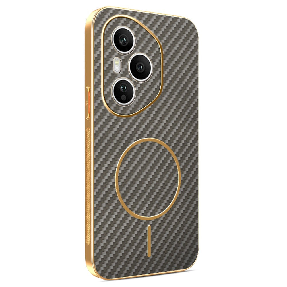 For-Honor-400-Pro-5G-(Global)-Phone-Case-Carbon-Fiber-Textured-Electroplated-TPU-Back-Cover-Coffee