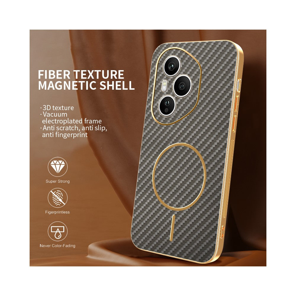 For-Honor-400-Pro-5G-(Global)-Phone-Case-Carbon-Fiber-Textured-Electroplated-TPU-Back-Cover-Coffee
